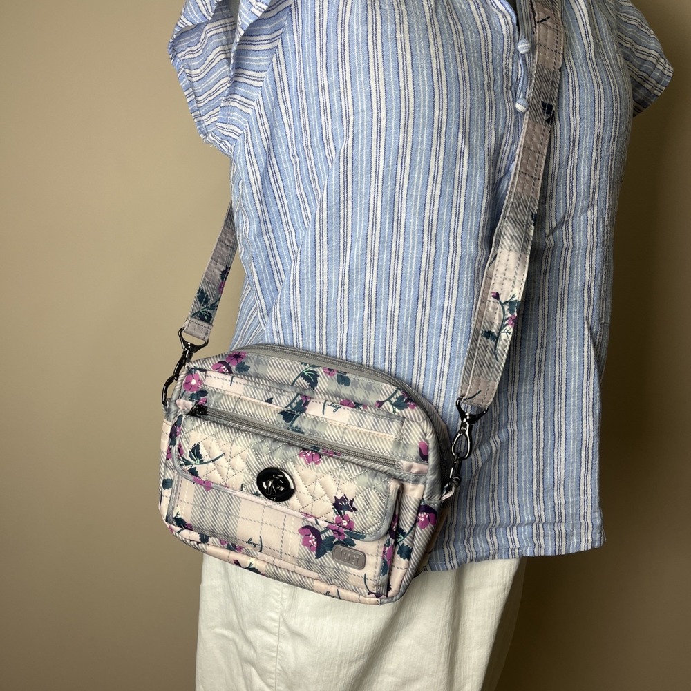LUG Switch Floral Plaid Crossbody Bag Convertible Strap RFID Travel
